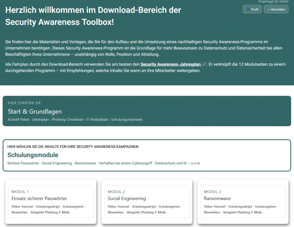 Security Awareness Toolbox Download-Bereich