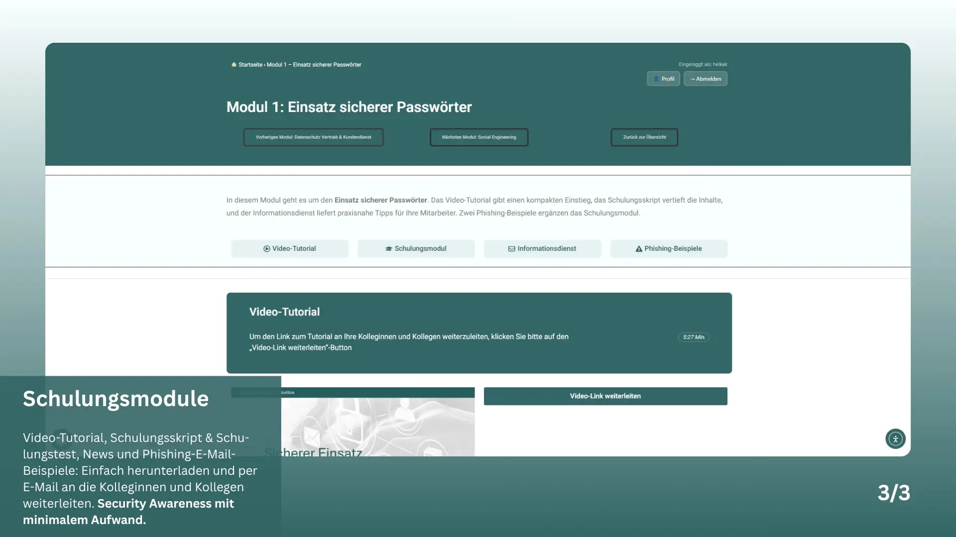 Screenshot Schulungsmodul