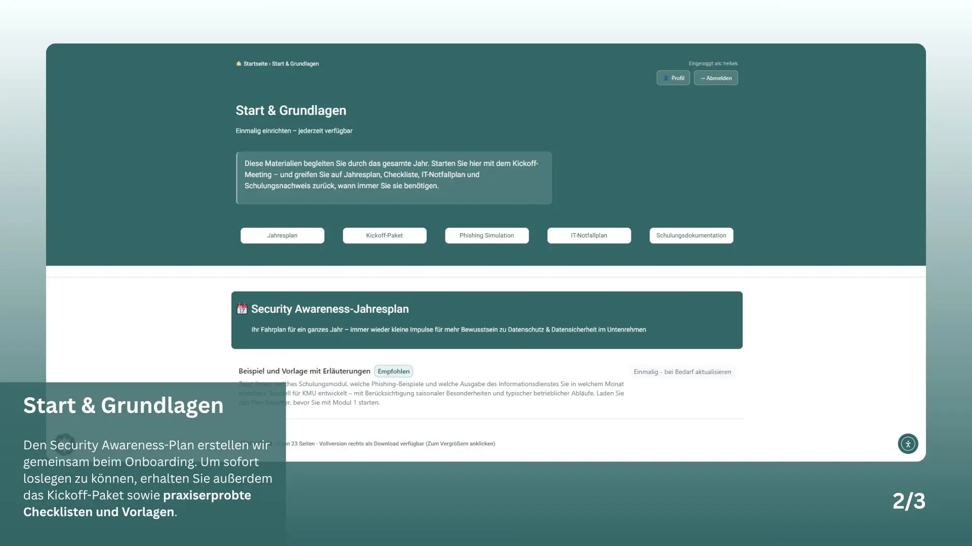 Screenshot Start und Grundlagen